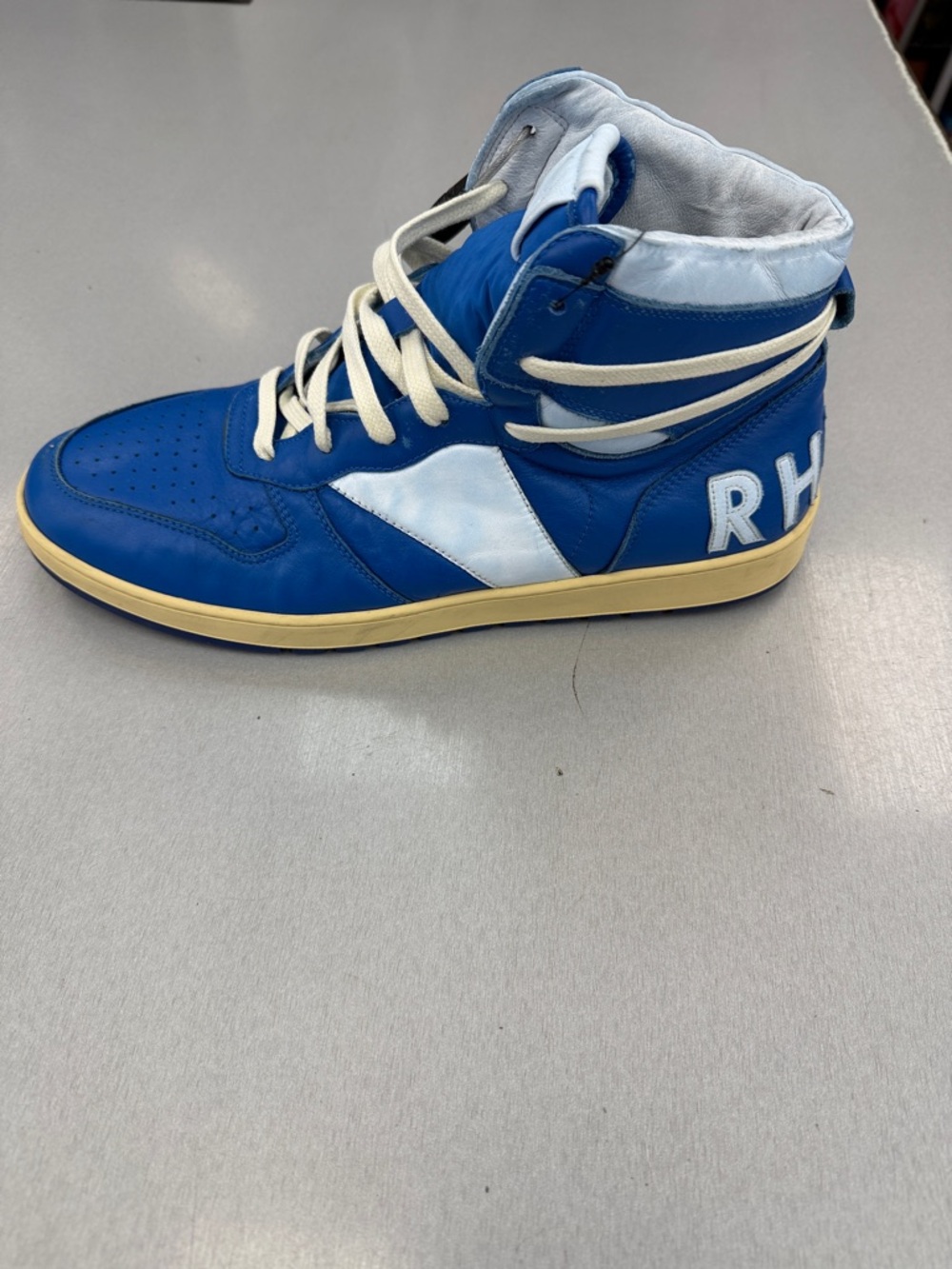 Rhude Blue and White High-Top Sneaker